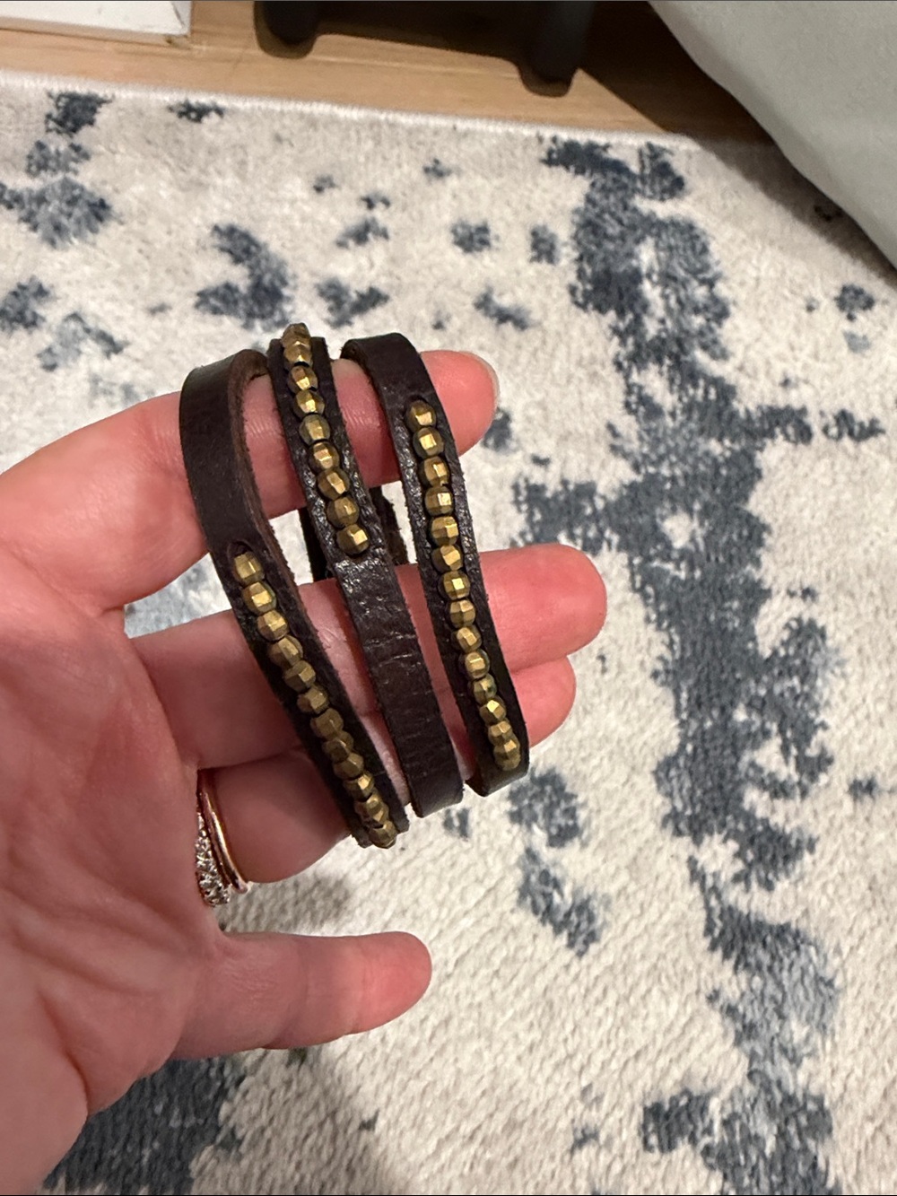 Brown Leather Wrap Bracelet with Gold Studs
